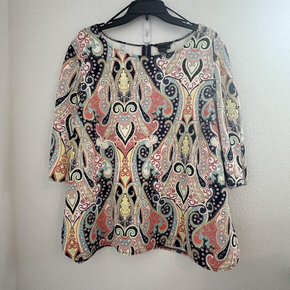 Jules & Leopold Top Womens 2X Multicolor Paisley Stretch Zip Back Artsy Boho - Picture 1 of 9